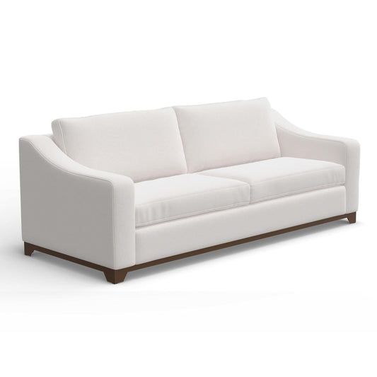 Canapé Umey, 2 coussins décoratifs, polyester blanc moderne et épuré, bois massif