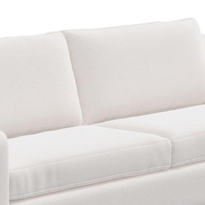 Canapé Umey, 2 coussins décoratifs, polyester blanc moderne et épuré, bois massif