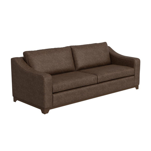 Canapé Umey, 2 coussins décoratifs, similicuir marron foncé moderne, bois massif