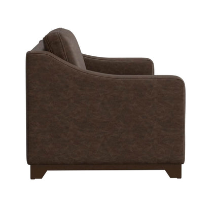 Canapé Umey, 2 coussins décoratifs, similicuir marron foncé moderne, bois massif