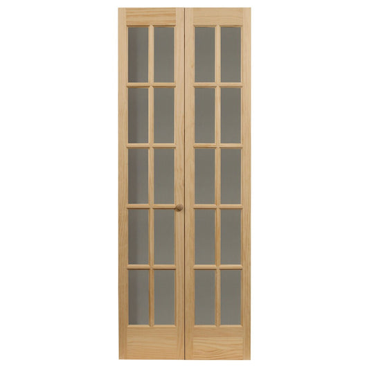AWC Traditional Divided Glass Unfinished Pine 30-inch Bifold Door