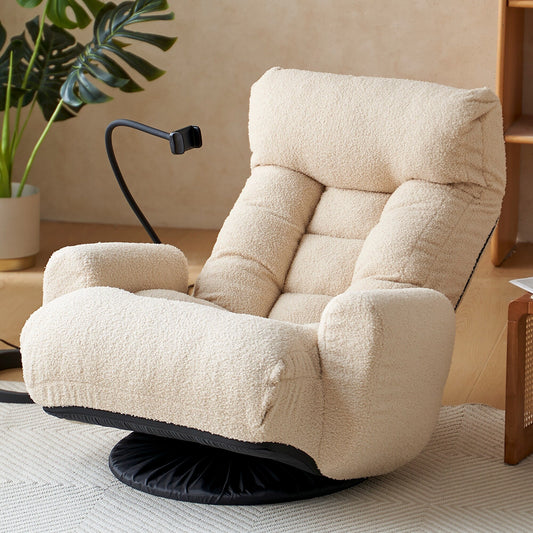 Fauteuil inclinable manuel pivotant à 360° avec support pour téléphone portable, appui-tête et dossier réglables