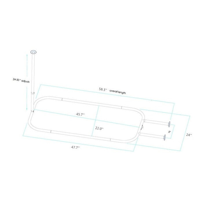 Utopia Alley Rustproof Aluminum Hoop Shower Rod With Ceiling Support for Clawfoot Tub, 46 * 22 in