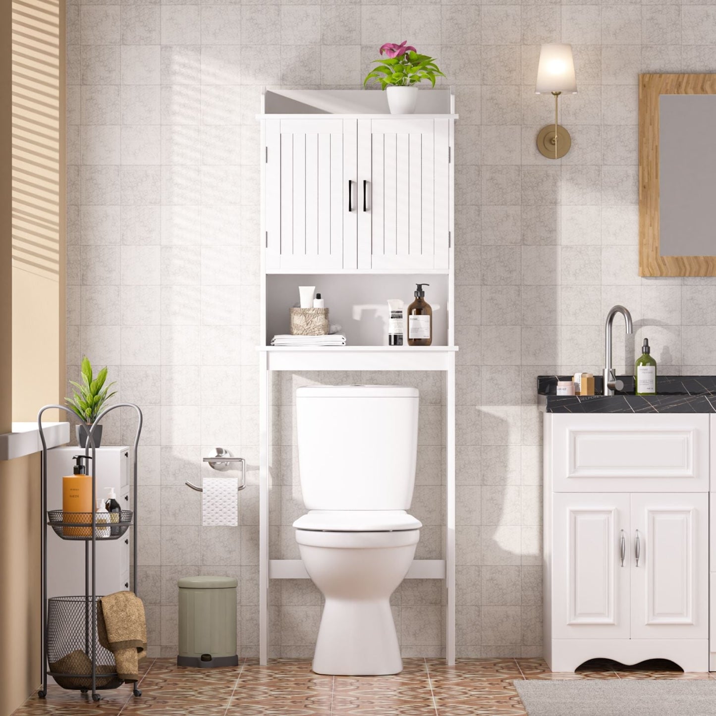 VEIKOUS Bathroom Over The Toilet Storage Cabinet Organizer With Doors and Shelves