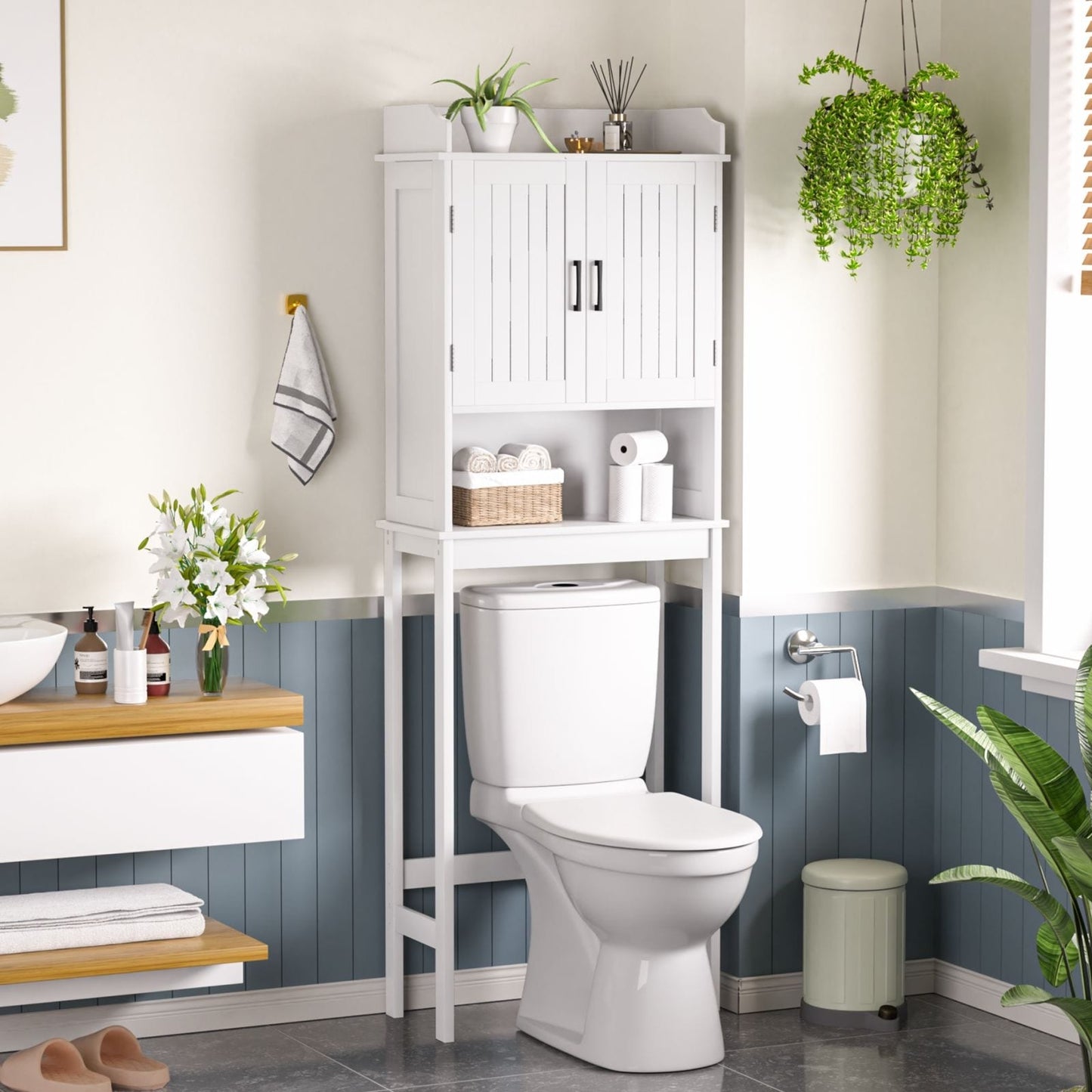 VEIKOUS Bathroom Over The Toilet Storage Cabinet Organizer With Doors and Shelves