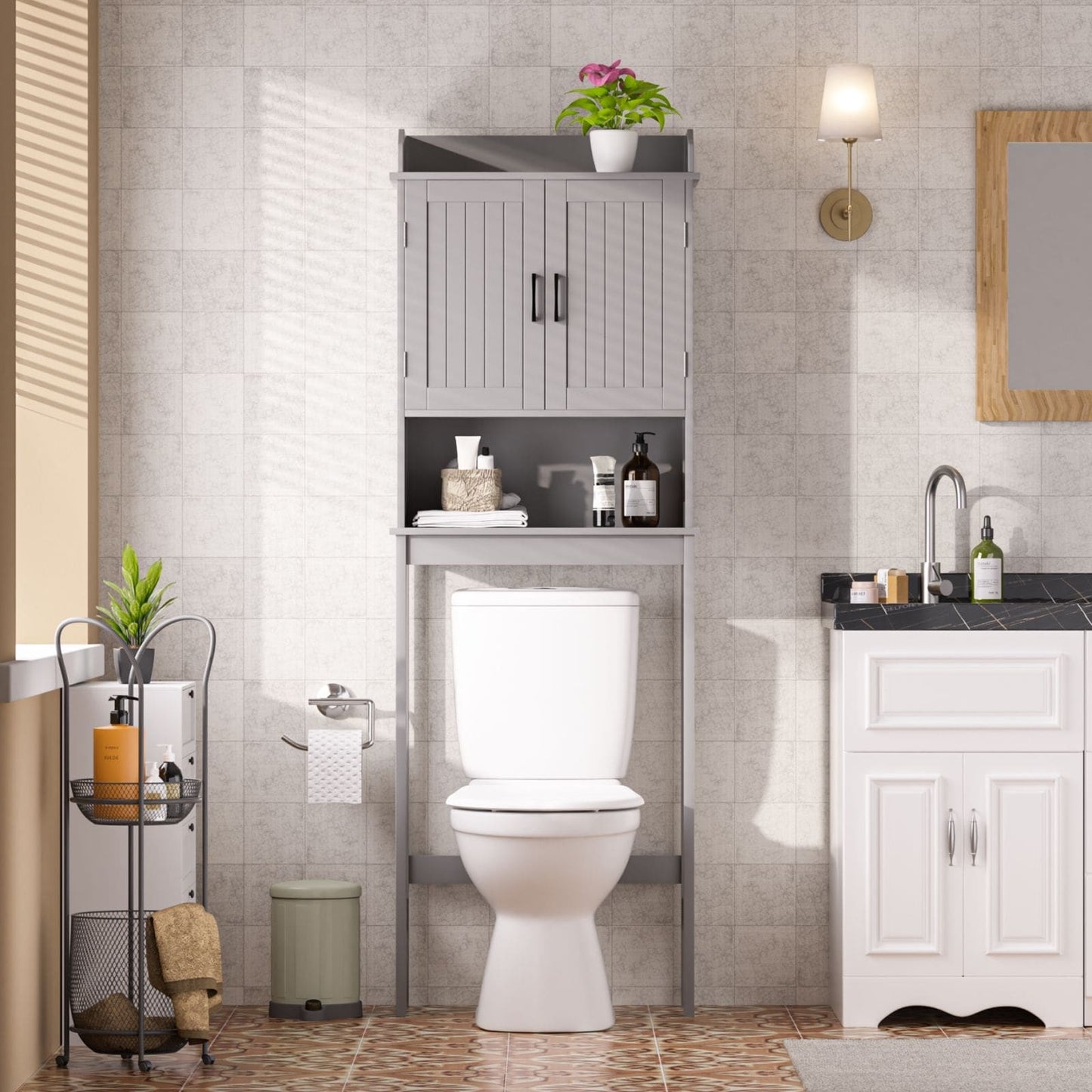 VEIKOUS Bathroom Over The Toilet Storage Cabinet Organizer With Doors and Shelves