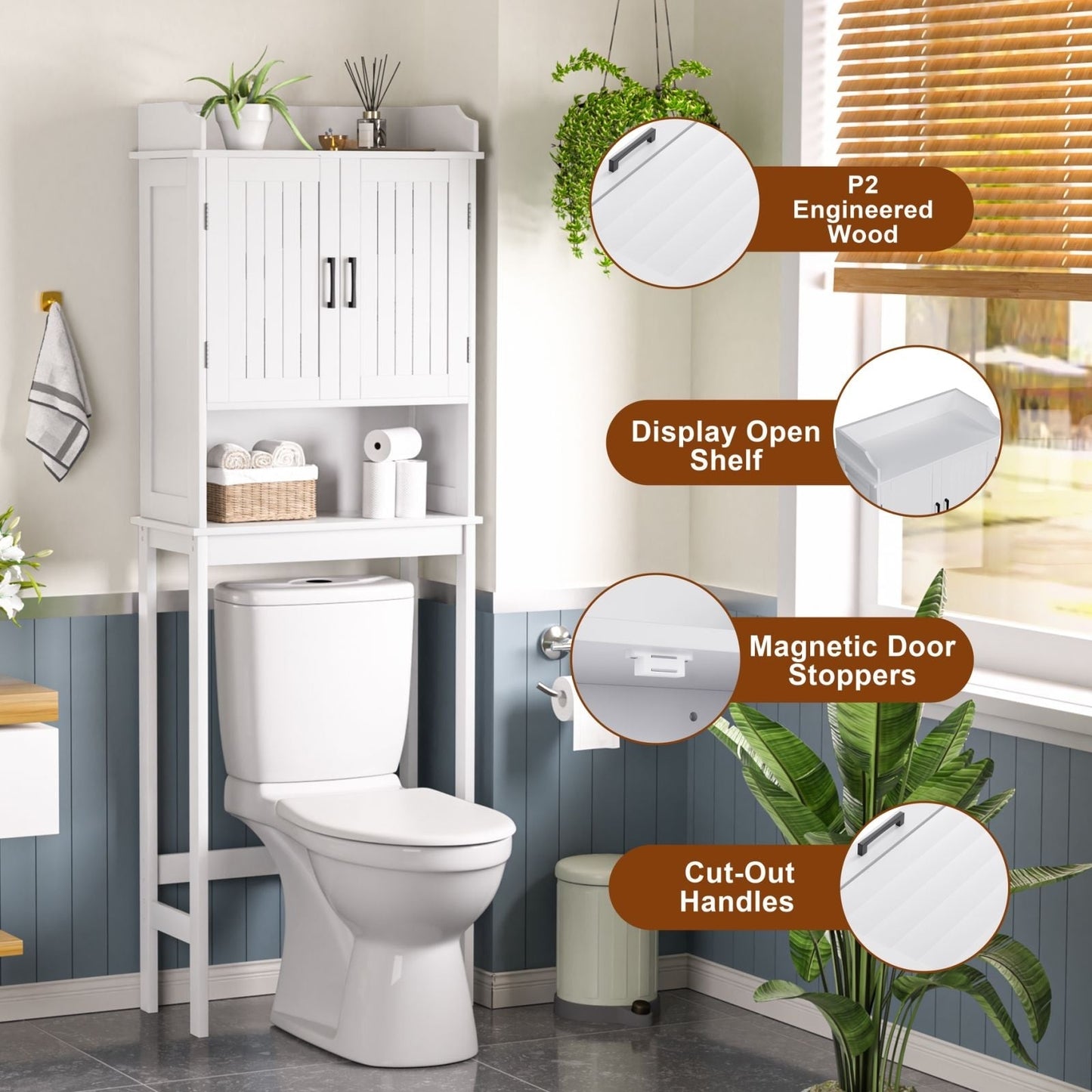 VEIKOUS Bathroom Over The Toilet Storage Cabinet Organizer With Doors and Shelves