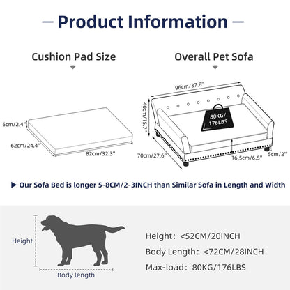 Velvet Tufted Couch Pet Bed Upholstered with Removable Cushion
