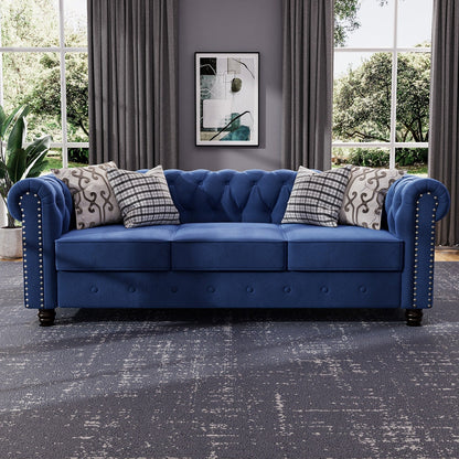 Canapé Chesterfield rembourré en velours Morden Fort avec tête de clou et pieds solides pour le salon