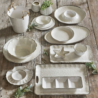 10.75 in. Veranda Cracked Glazed Solid Melamine Plastic Dinnerware Plates Set of 4 Dishwasher Safe Indoor Outdoor Ivory