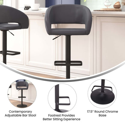 Modern Upholstered Adjustable-Height Barstool with Rounded Back