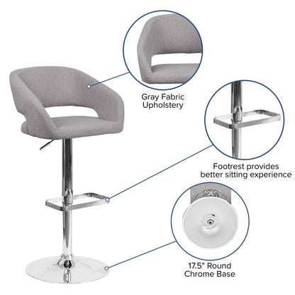 Modern Upholstered Adjustable-Height Barstool with Rounded Back