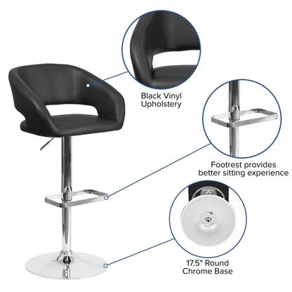 Modern Upholstered Adjustable-Height Barstool with Rounded Back