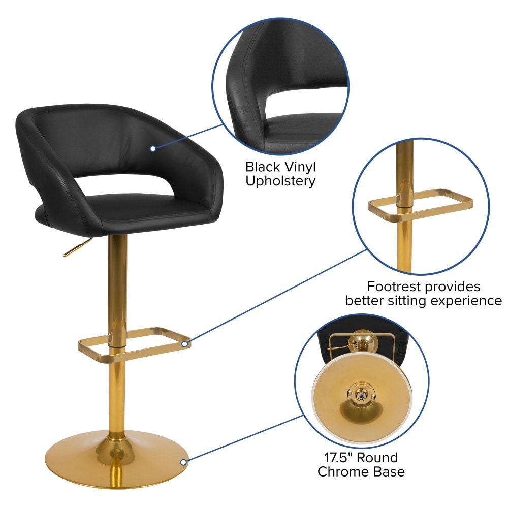 Modern Upholstered Adjustable-Height Barstool with Rounded Back