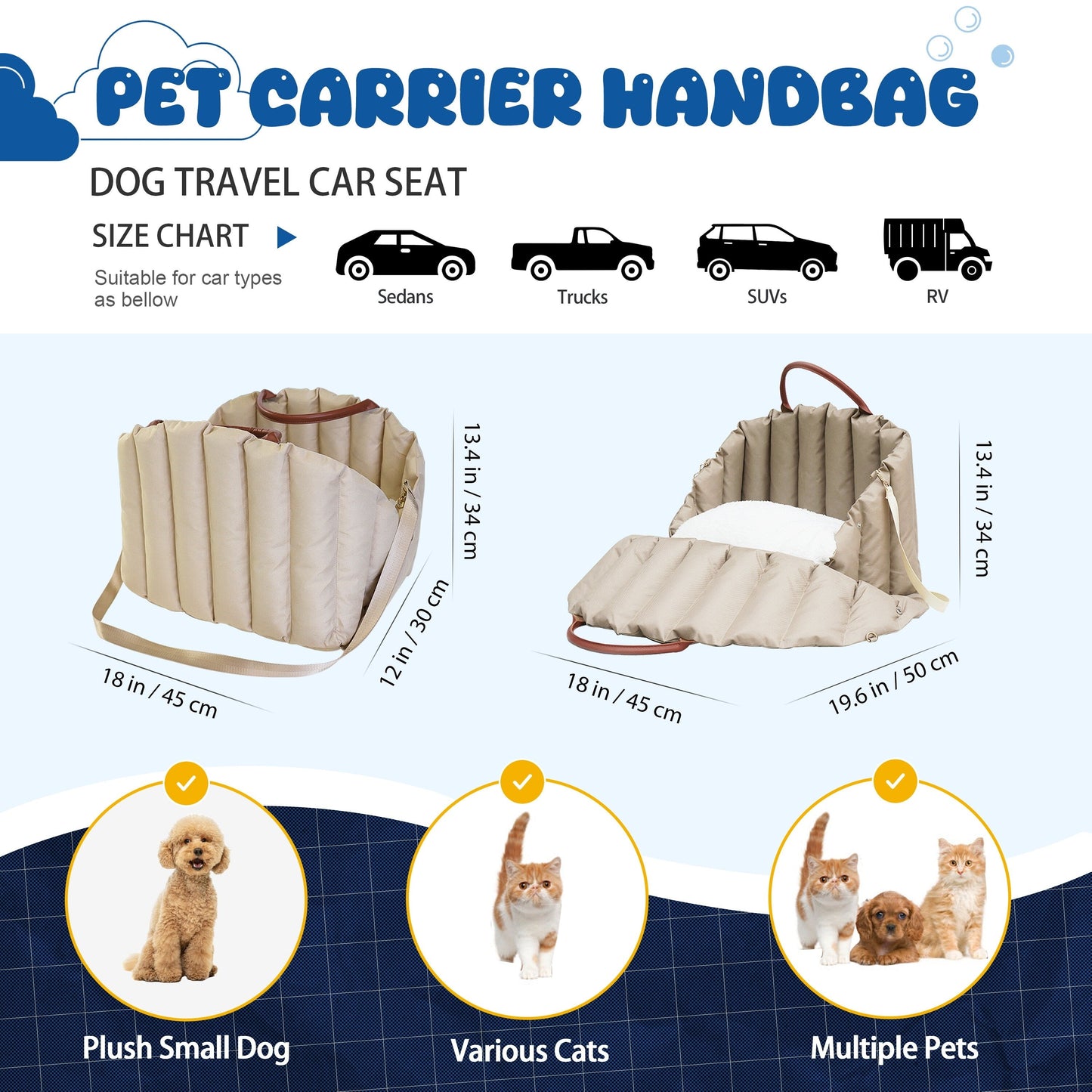 WOWMAX Small Dog Car Seat for Center Console Pet Booster Seat for Car Cat Carrier