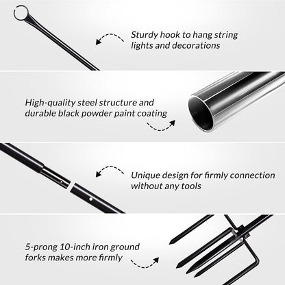 WaLensee 9.4 FT String Light Poles with Hook for Hanging String Lights for Garden Party Patio Christmas Wedding
