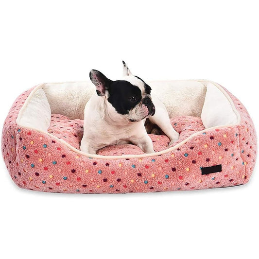 Warm & Cozy Pet Bed for Dogs and Cats (Pink Polka Dots) - 29.5 x 22.8 x 7.5