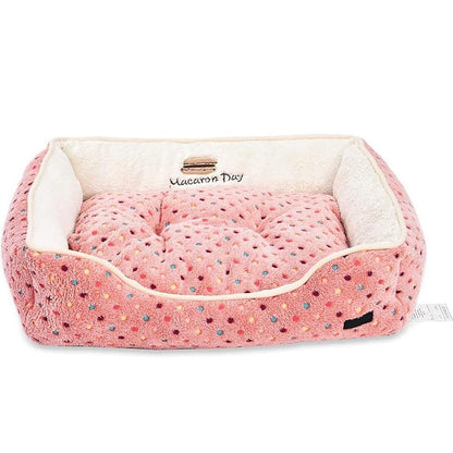 Warm & Cozy Pet Bed for Dogs and Cats (Pink Polka Dots) - 29.5 x 22.8 x 7.5