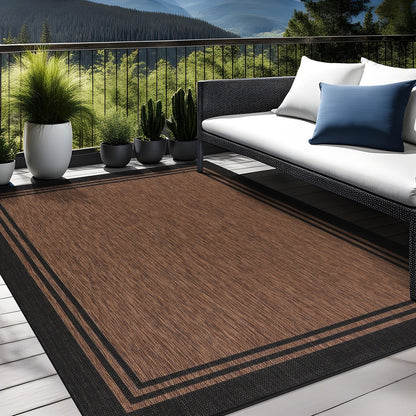Washable Bordered Indoor Outdoor Rug for Patio, Deck, Porch