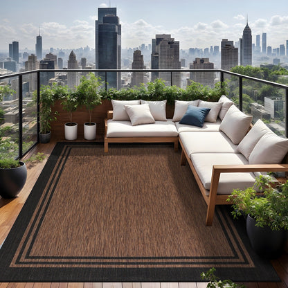 Washable Bordered Indoor Outdoor Rug for Patio, Deck, Porch