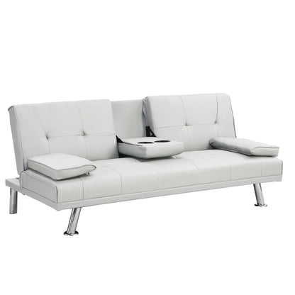 Canapé-lit causeuse en PVC blanc 66,1 avec cadre en bois et pieds en acier inoxydable pour salon