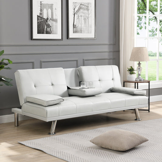 Canapé-lit causeuse en PVC blanc 66,1 avec cadre en bois et pieds en acier inoxydable pour salon