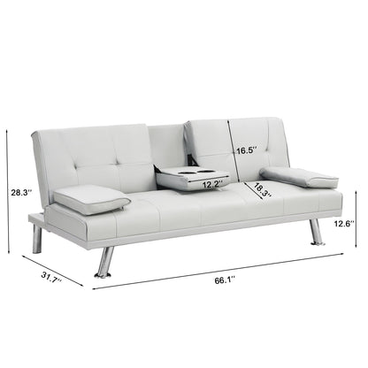 Canapé-lit causeuse en PVC blanc 66,1 avec cadre en bois et pieds en acier inoxydable pour salon