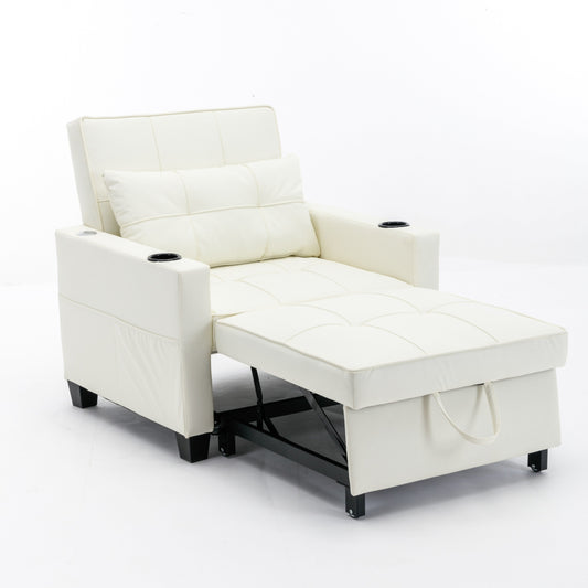 Canapé convertible 3 en 1 en similicuir blanc 68.12 avec ports USB et tissu résistant à l'usure pour le salon