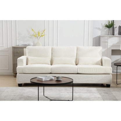 Canapé 3 places en tissu blanc de 225 cm avec coussins de dossier amovibles