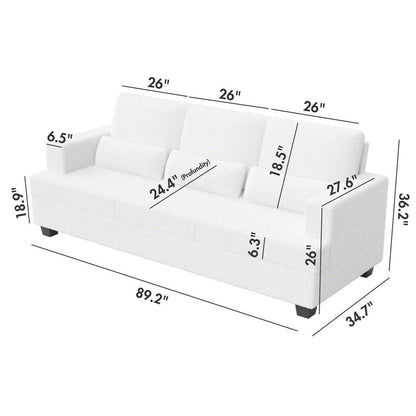 Canapé 3 places en tissu blanc de 225 cm avec coussins de dossier amovibles