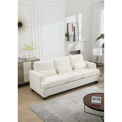 Canapé 3 places en tissu blanc de 225 cm avec coussins de dossier amovibles