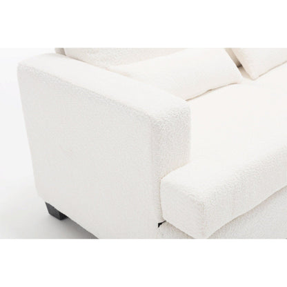 Canapé 3 places moderne en tissu blanc de 225 cm avec coussins de dossier amovibles et cadre en bois dur