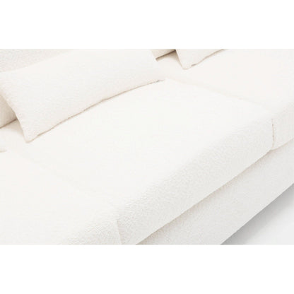 Canapé 3 places moderne en tissu blanc de 225 cm avec coussins de dossier amovibles et cadre en bois dur