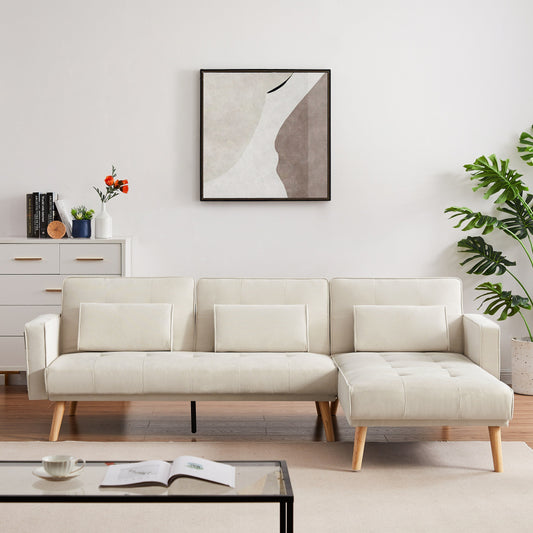 Canapé sectionnel convertible en lin blanc 94,5 avec méridienne orientée à droite, sac de rangement et coussins en mousse
