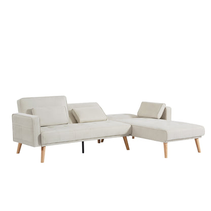 Canapé sectionnel 3 places en lin blanc de 94,5 po avec méridienne droite et sac de rangement