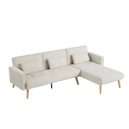 Canapé sectionnel 3 places en lin blanc de 94,5 po avec méridienne droite et sac de rangement