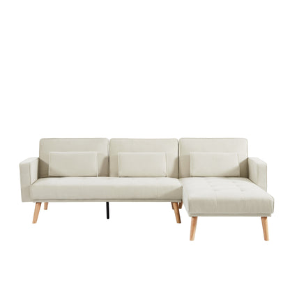 Canapé sectionnel en lin blanc de 94,5 pouces avec méridienne droite, coussins en mousse et poche de rangement