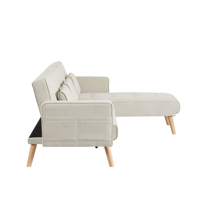 Canapé sectionnel en lin blanc de 94,5 pouces avec méridienne droite, coussins en mousse et poche de rangement