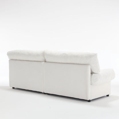Canapé 2 places en tissu capitonné blanc de 245 cm, structure robuste et confortable pour le salon