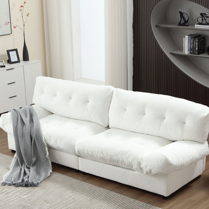 Canapé 2 places en tissu capitonné blanc de 245 cm, structure robuste et confortable pour le salon