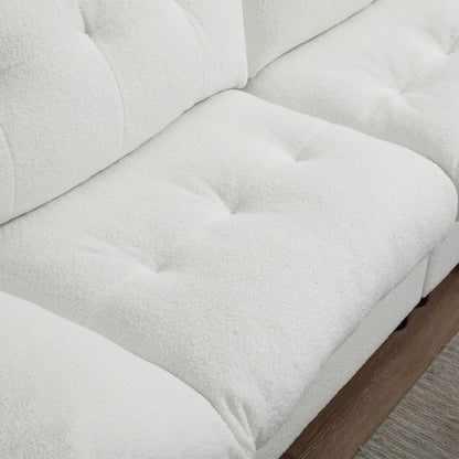 Canapé 2 places en tissu capitonné blanc de 245 cm, structure robuste et confortable pour le salon