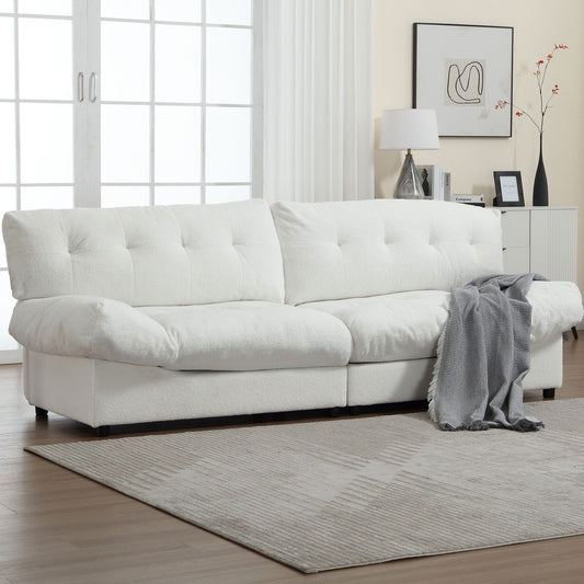 Canapé 2 places en tissu blanc 96,46 pouces avec motif nuage, rembourrage confortable et pieds en plastique pour le salon