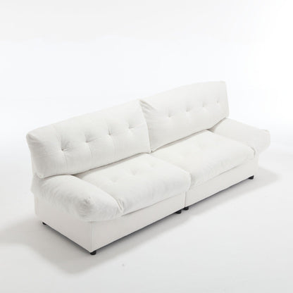 Canapé 2 places en tissu blanc 96,46 pouces avec rembourrage confortable, style nuage et pieds en plastique pour le salon