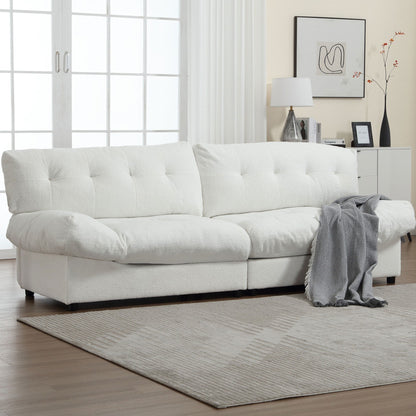 Canapé 2 places en tissu blanc 96,46 pouces avec rembourrage confortable, style nuage et pieds en plastique pour le salon