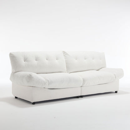 Canapé en tissu blanc de 96,46 pouces avec un design rembourré confortable et des pieds en plastique