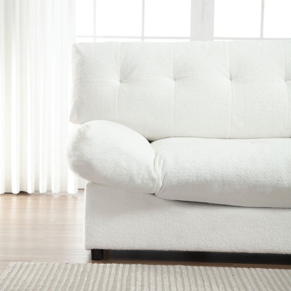Canapé en tissu blanc de 96,46 pouces avec un design rembourré confortable et des pieds en plastique