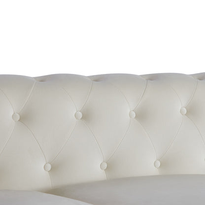 Canapé 3 places Chesterfield blanc capitonné de 74,5 pouces avec têtes de clous et coussins pour le salon