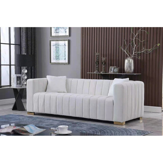 Canapé 3 places capitonné en velours blanc Chesterfield 87.01 avec coussins pour le salon
