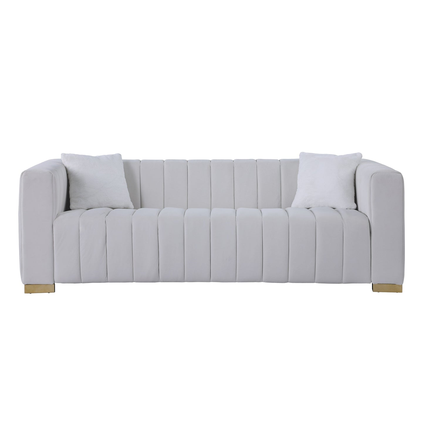 Canapé 3 places capitonné en velours blanc Chesterfield 87.01 avec coussins pour le salon
