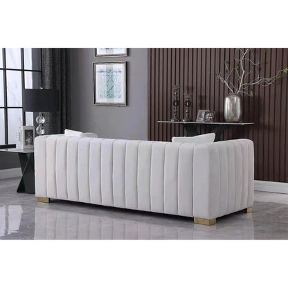 Canapé 3 places capitonné en velours blanc Chesterfield 87.01 avec coussins pour le salon